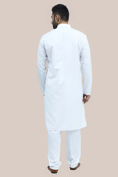 Veshbhoshaa Bluesaanchi Men'S White Matka Silk Kurta Set